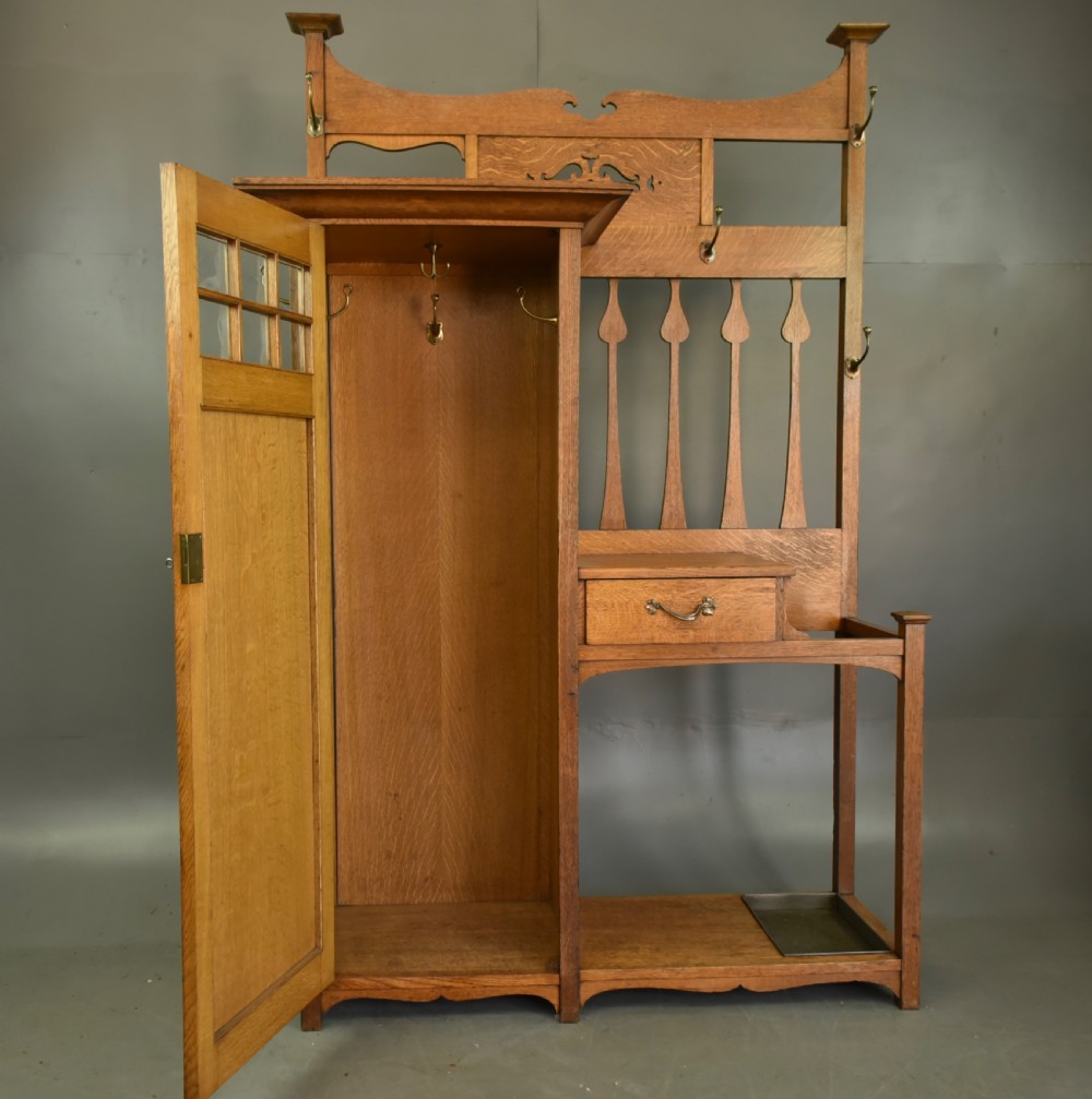 Victorian oak Art Nouveau hall cupboard coat stand  View IV