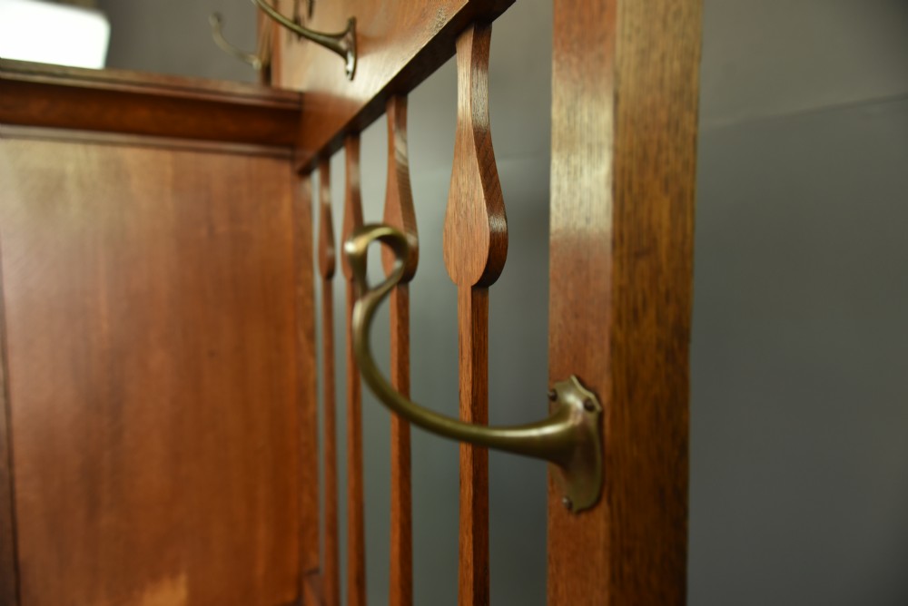 Victorian oak Art Nouveau hall cupboard coat stand  View V