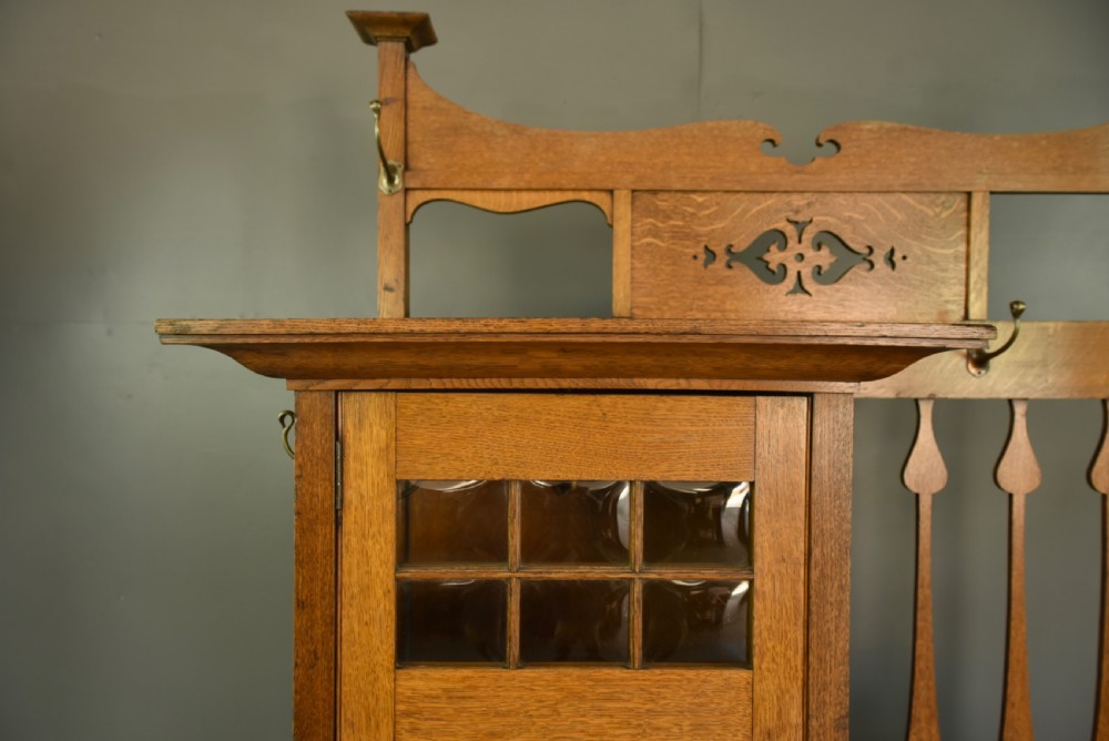 Victorian oak Art Nouveau hall cupboard coat stand  View VI