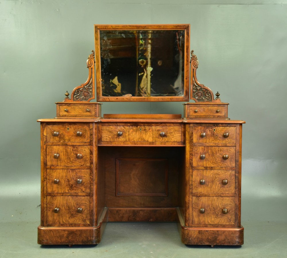 Victorian burr walnut pedestal dressing table 