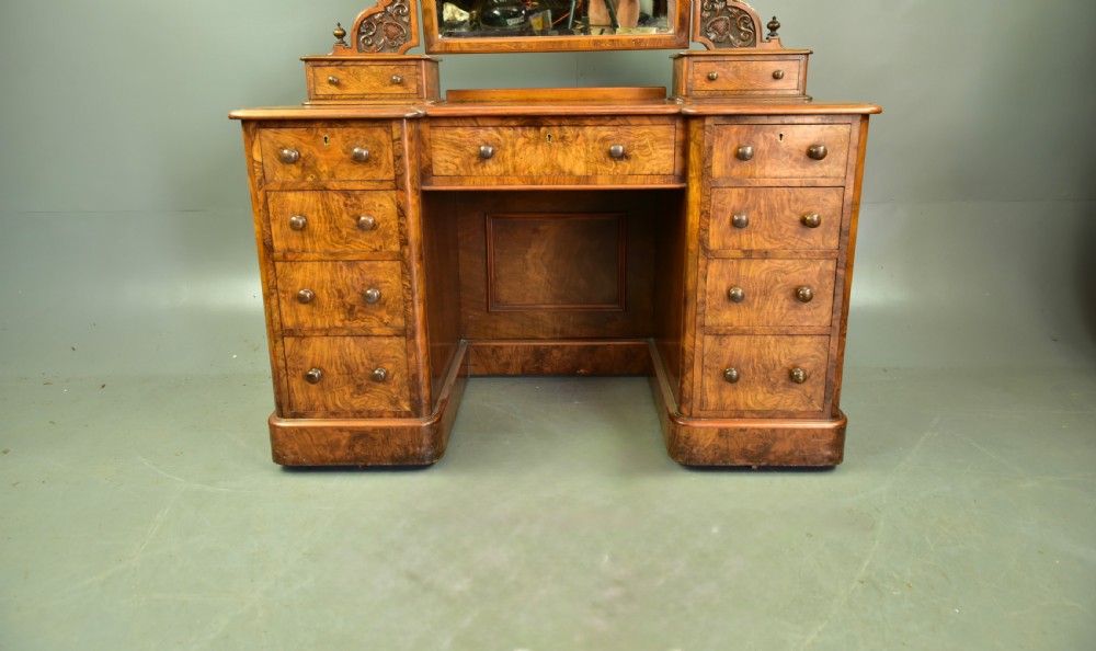 Victorian burr walnut pedestal dressing table  View II