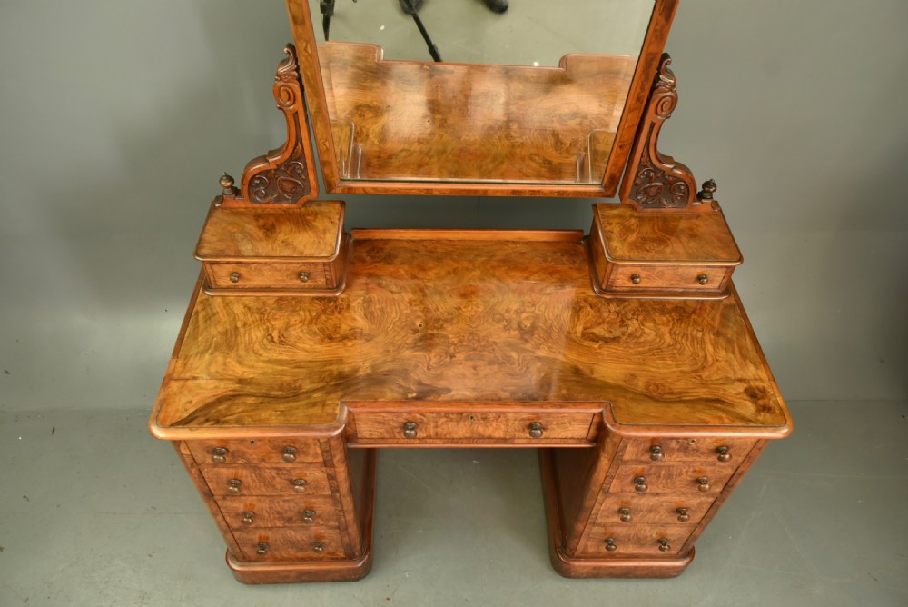 Victorian burr walnut pedestal dressing table  View III