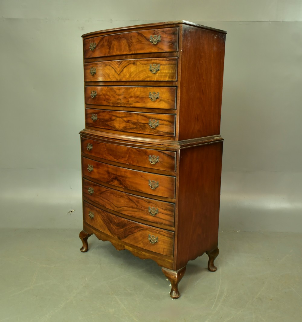 Antique walnut bow front chest of drawers circa 1920