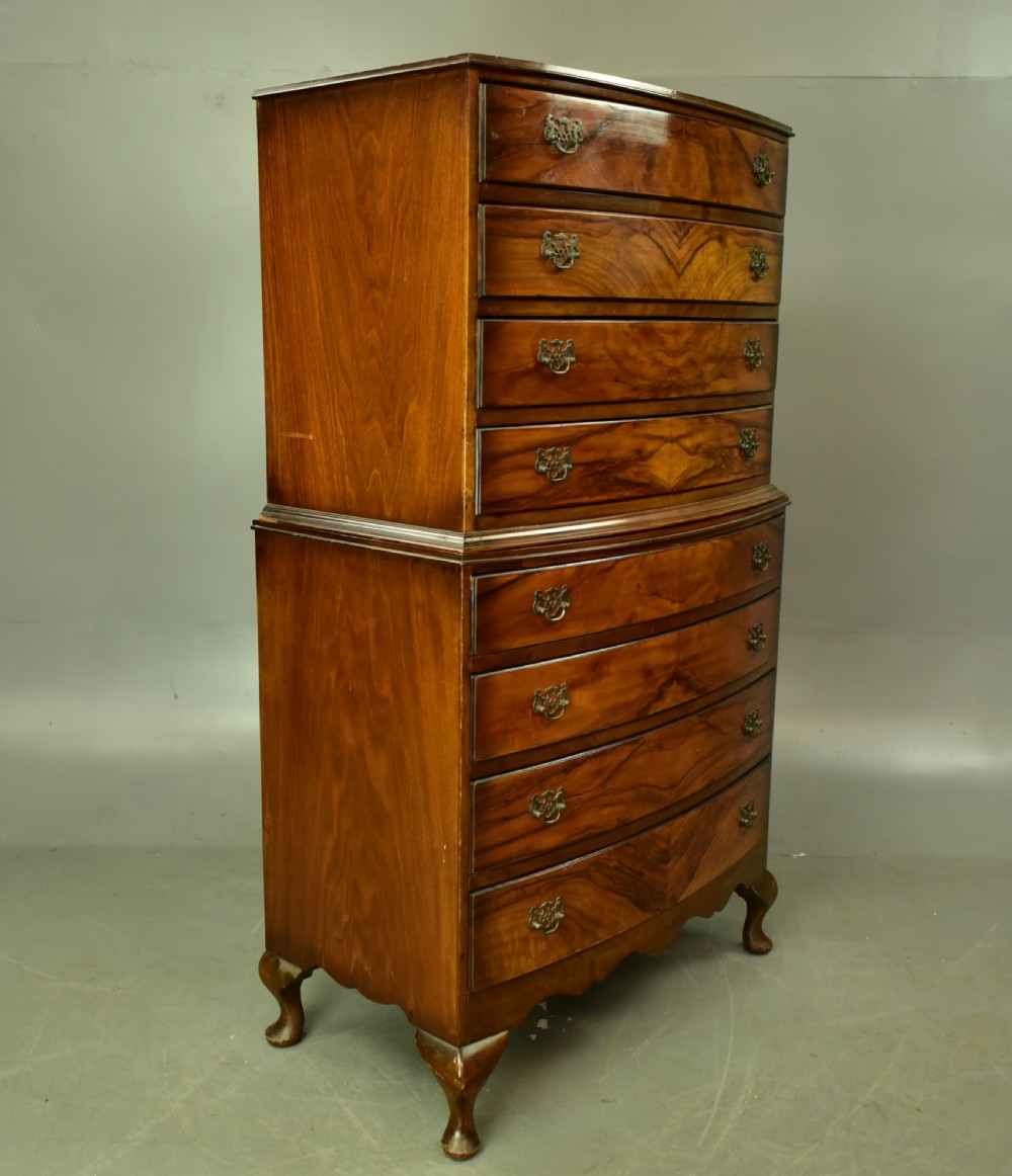 Antique walnut bow front chest of drawers circa 1920 View II