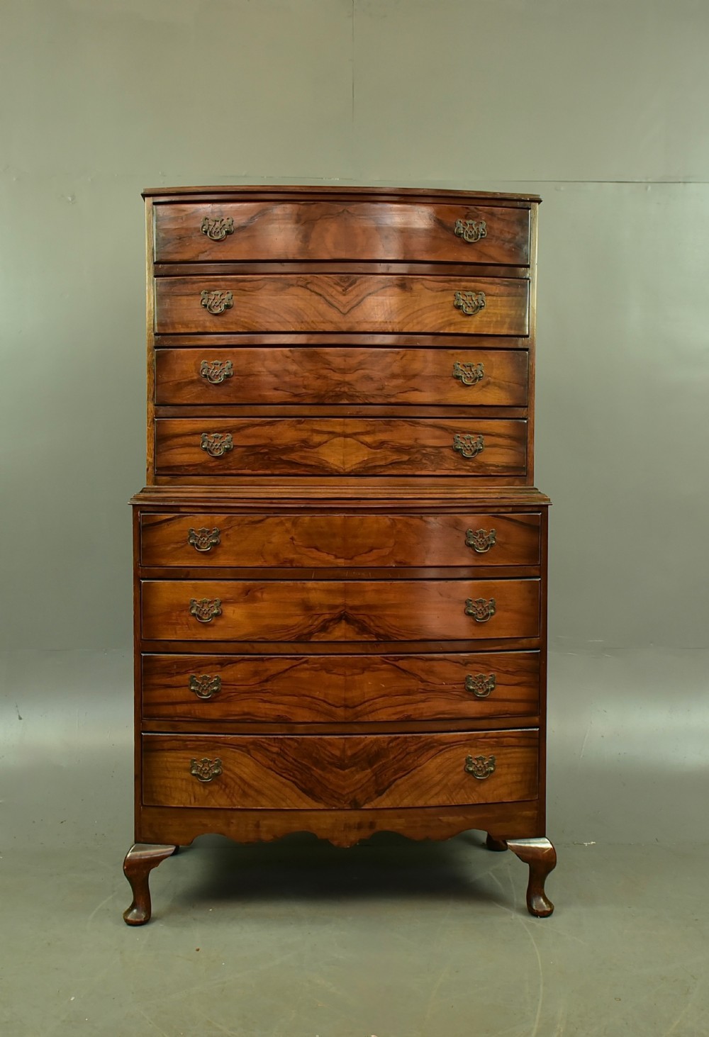 Antique walnut bow front chest of drawers circa 1920 View III