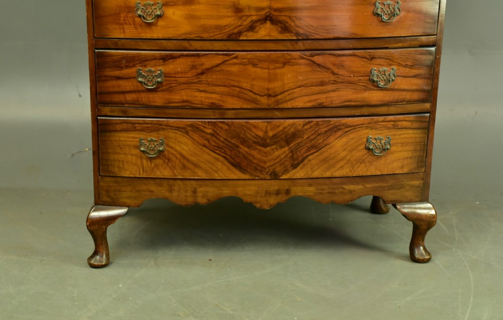 Antique walnut bow front chest of drawers circa 1920 View V