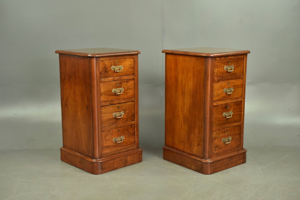 Pair of Victorian walnut bedside chests of drawers  View V