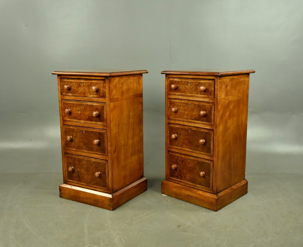Victorian pair of walnut bedside chests of drawers  View III