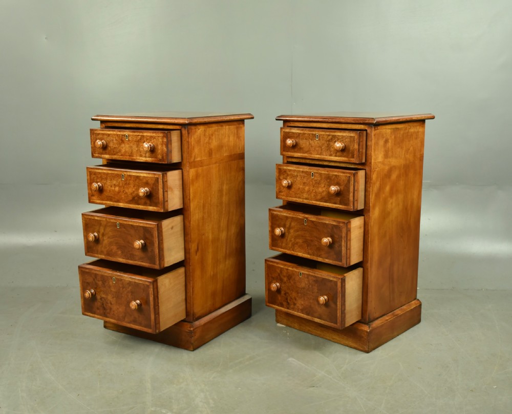 Victorian pair of walnut bedside chests of drawers  View V