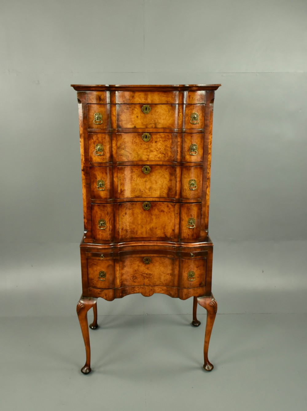 Walnut Queen Anne style chest on stand tall boy 