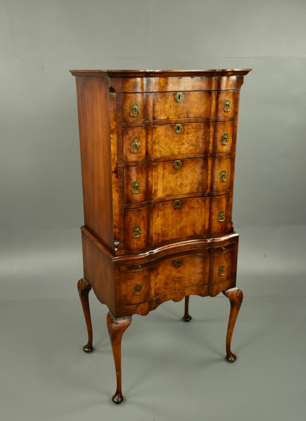 Walnut Queen Anne style chest on stand tall boy  View III