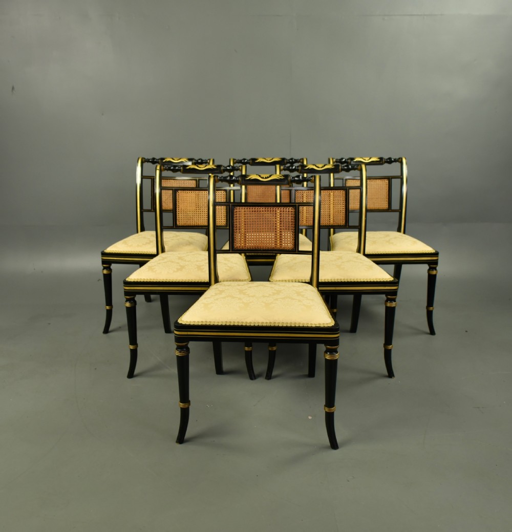 Set of six Regency ebonized dining chairs 