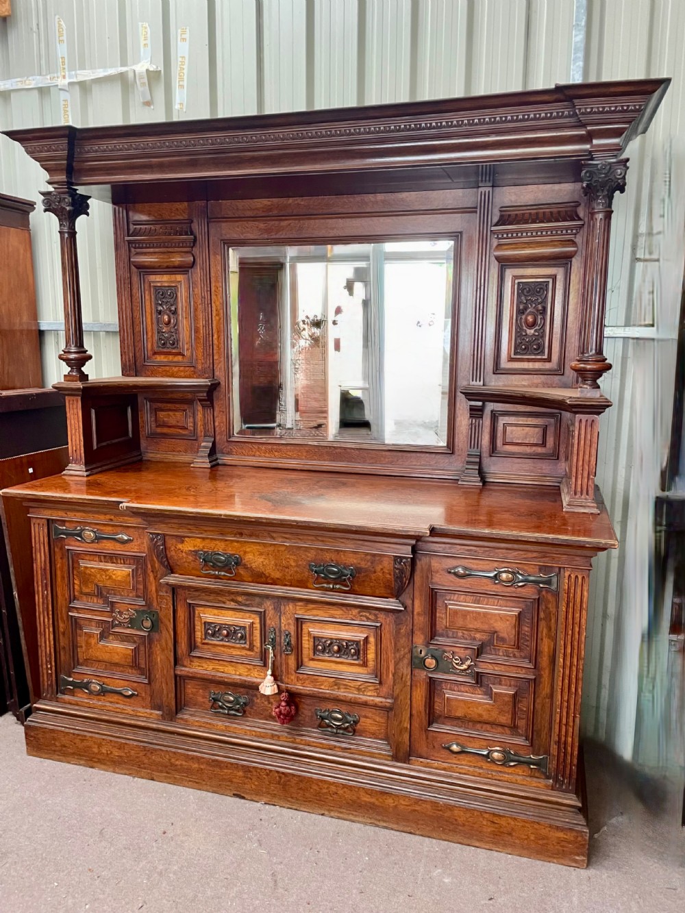 Victorian pollard oak mirror back sideboard