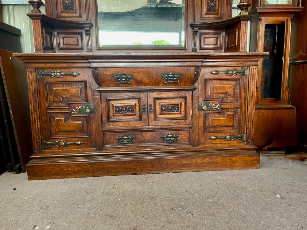 Victorian pollard oak mirror back sideboard View II