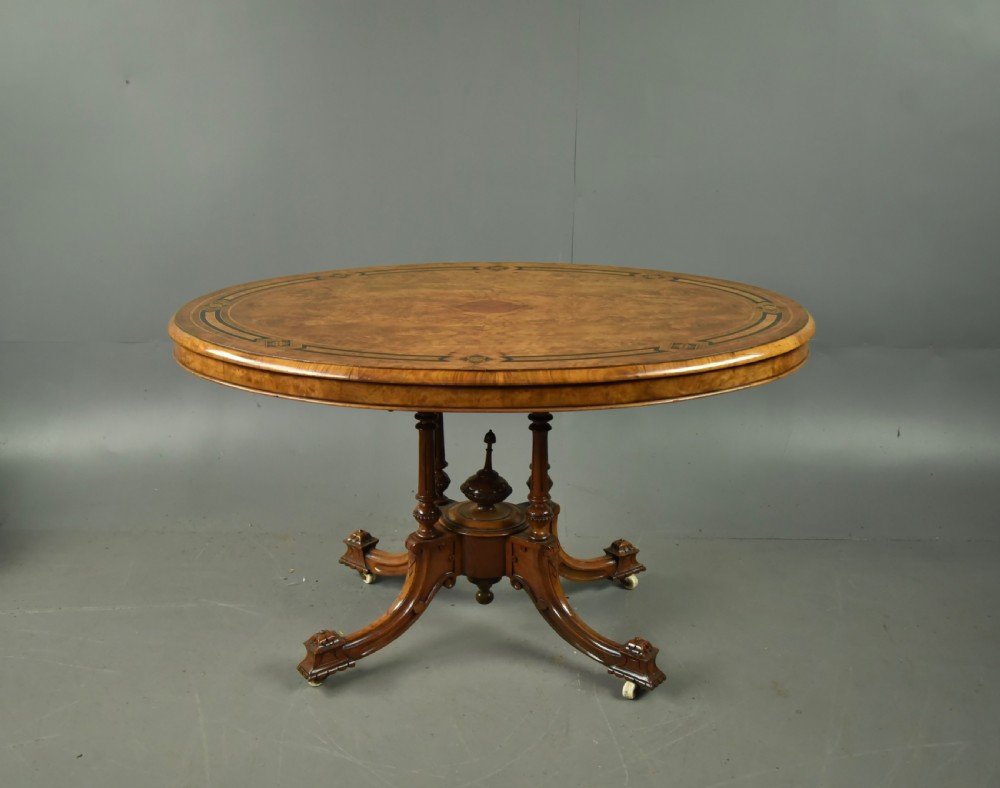 Victorian inlaid walnut oval centre table 
