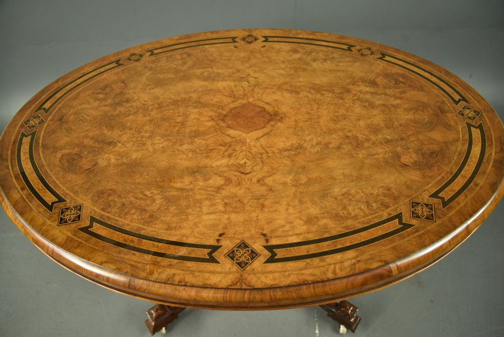 Victorian inlaid walnut oval centre table  View III