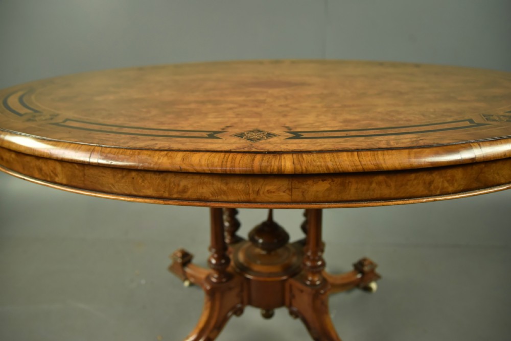 Victorian inlaid walnut oval centre table  View V