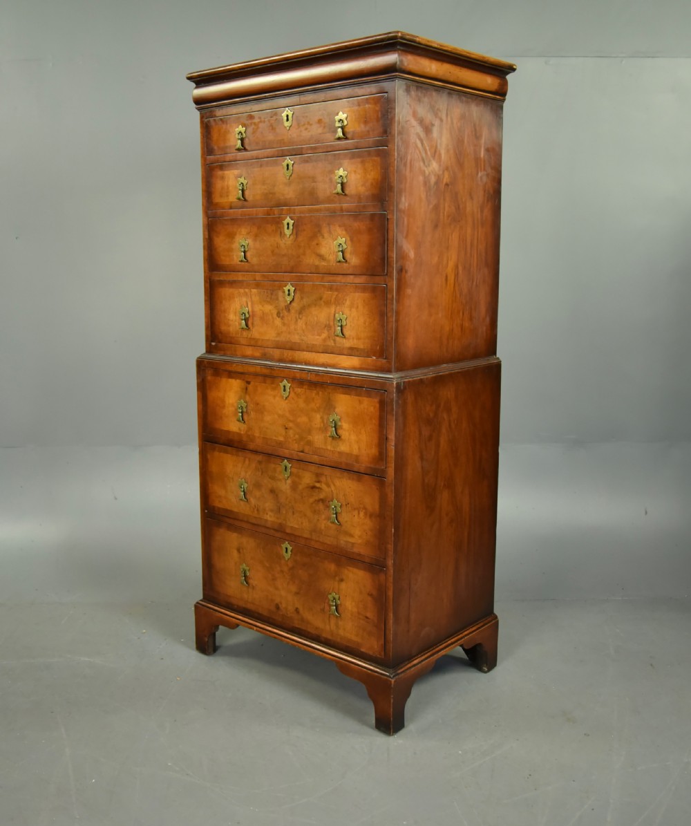 small Antique walnut chest on chest tallboy  View II