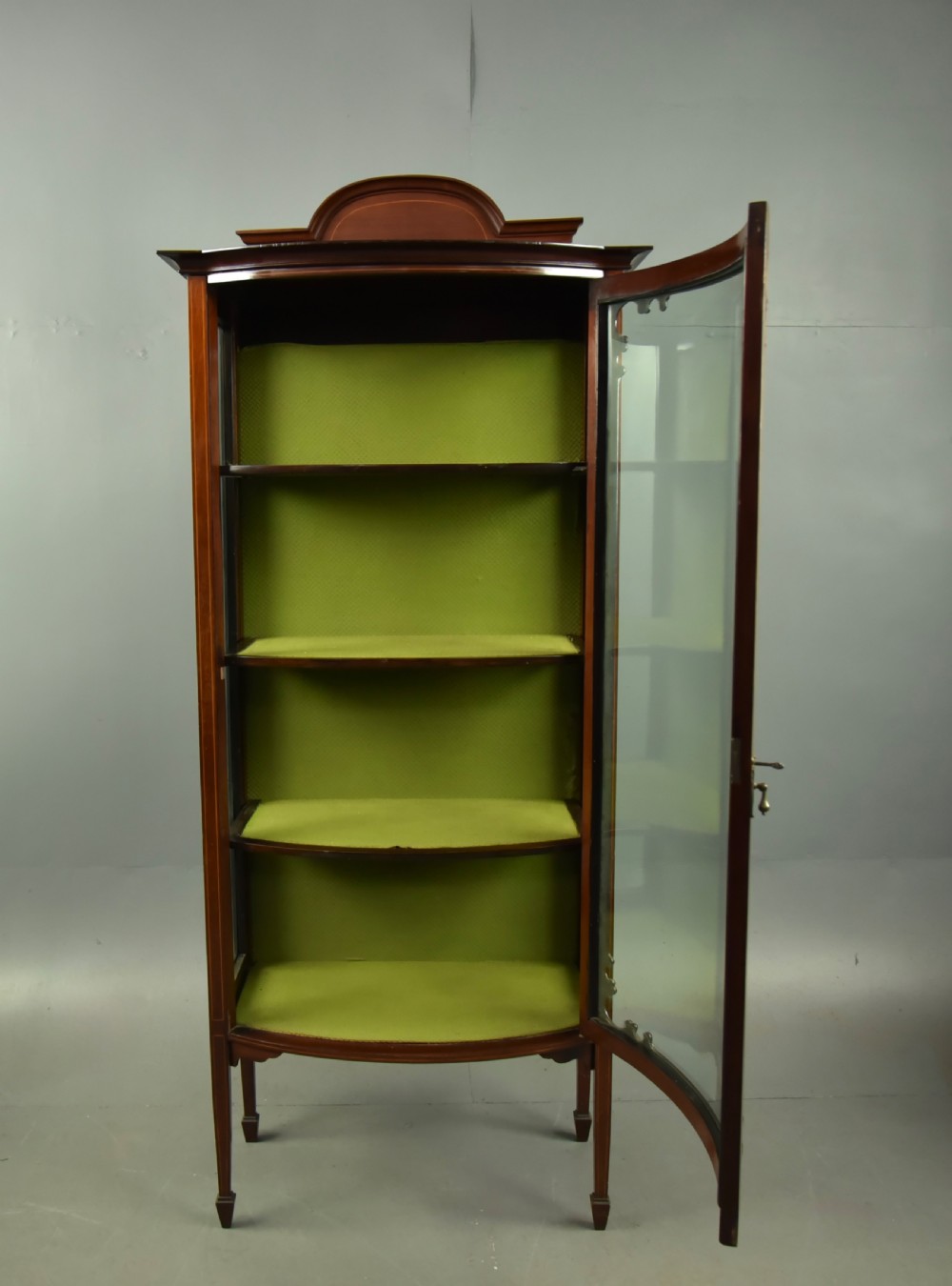 Edwardian inlaid mahogany Bowfront display cabinet  View II