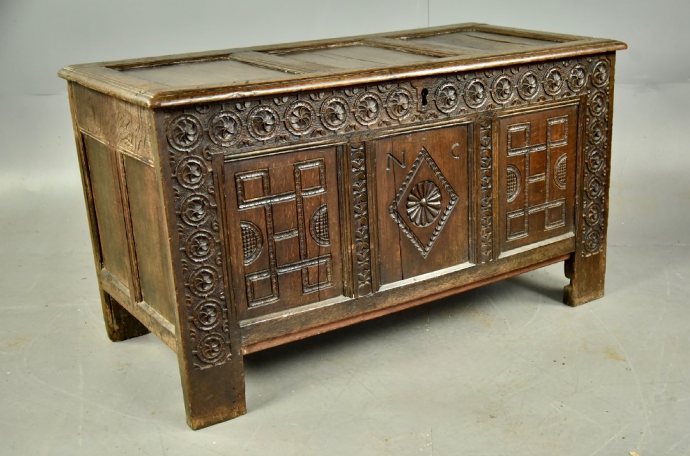 18th century carved oak coffer  View III