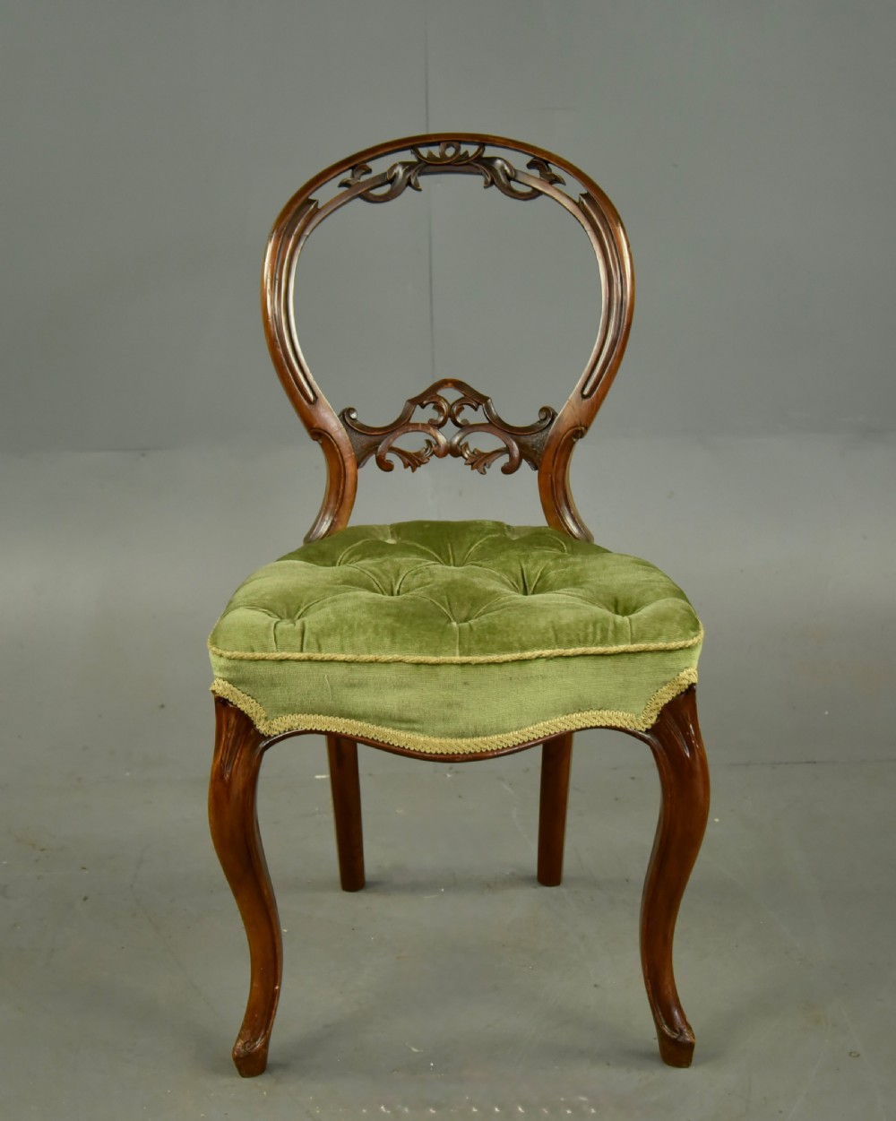 set of six Victorian walnut balloon back chairs  View II