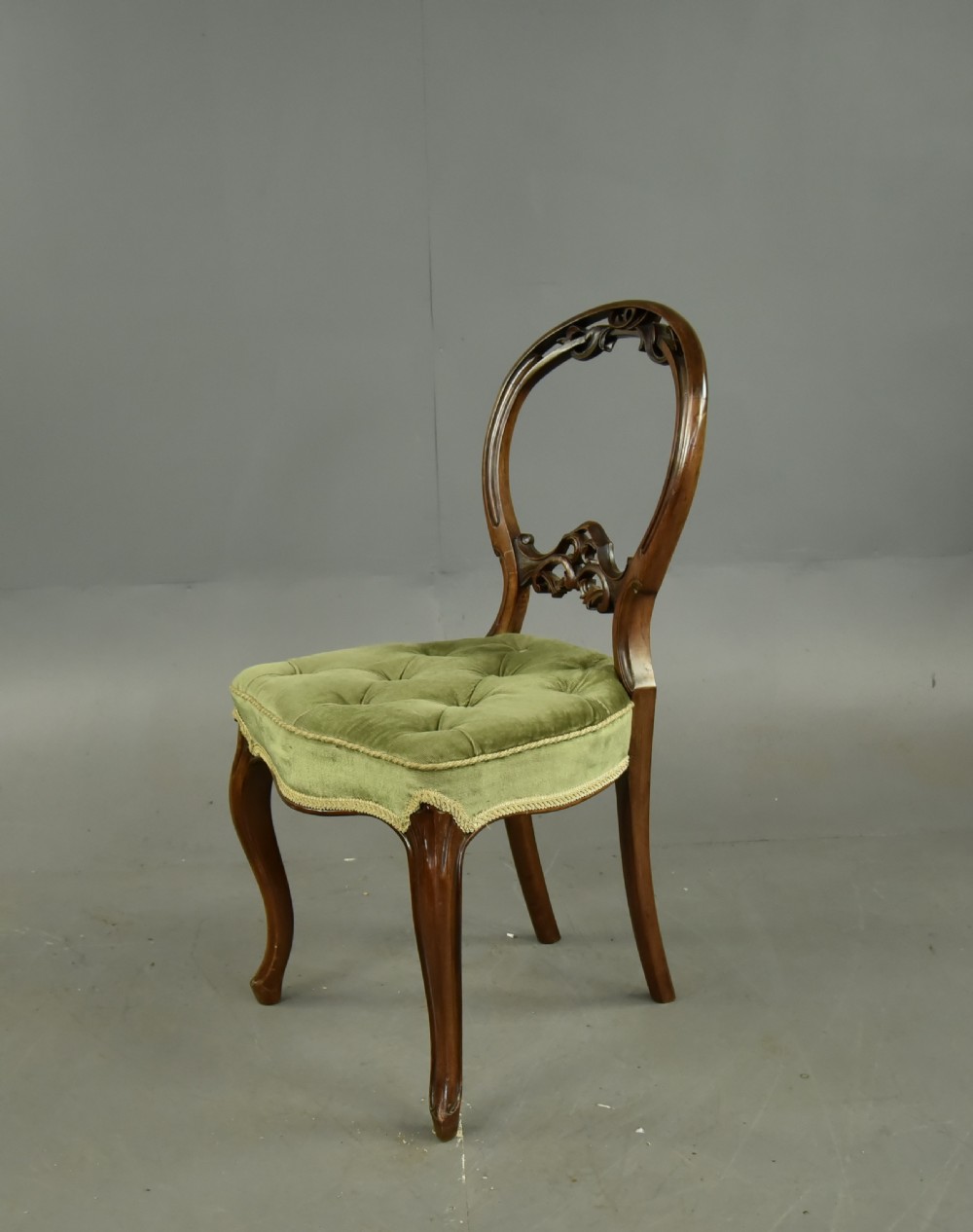 set of six Victorian walnut balloon back chairs  View IV