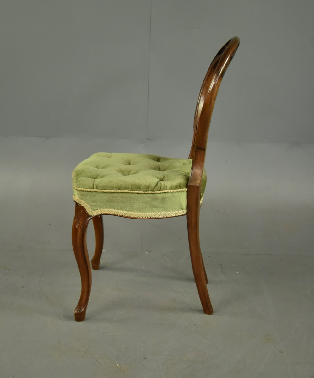 set of six Victorian walnut balloon back chairs  View V
