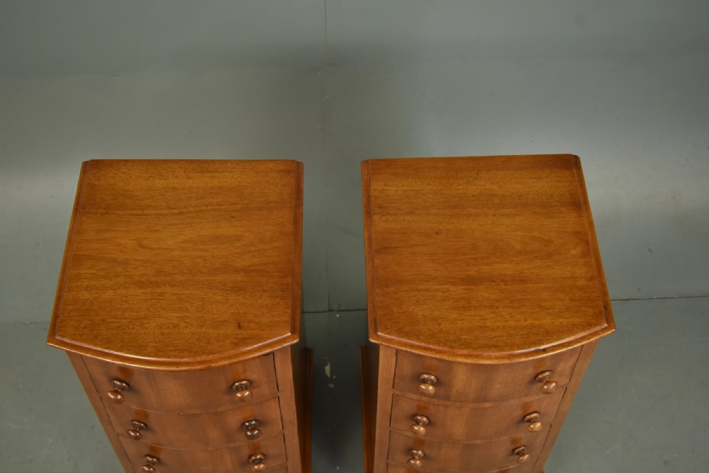 Pair of Victorian mahogany Bowfront bedside chests of drawers  View V