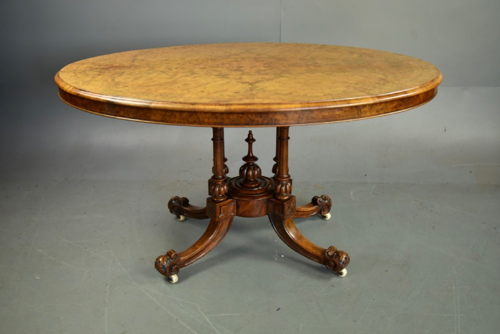 Victorian burr walnut inlaid oval breakfast table 
