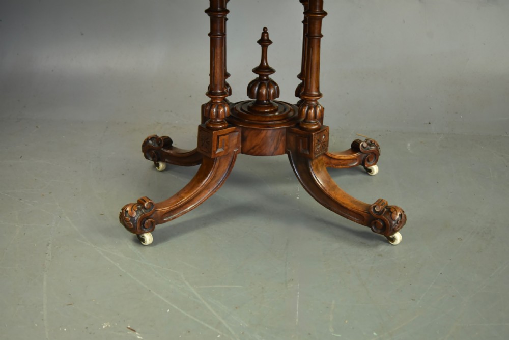 Victorian burr walnut inlaid oval breakfast table  View III