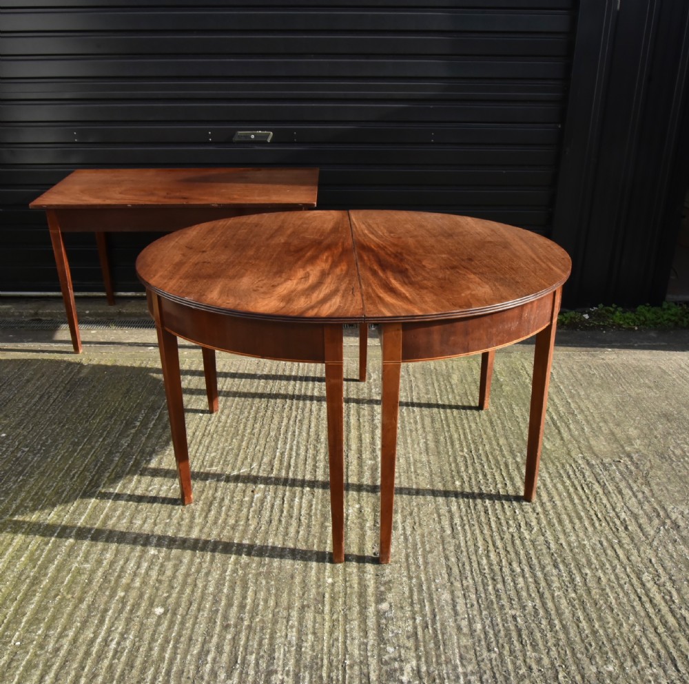 Antique Georgian mahogany D end dining table c1780 extending View V