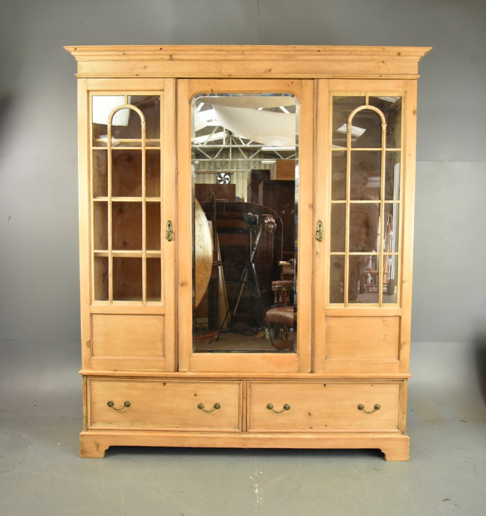Victorian pine triple wardrobe 