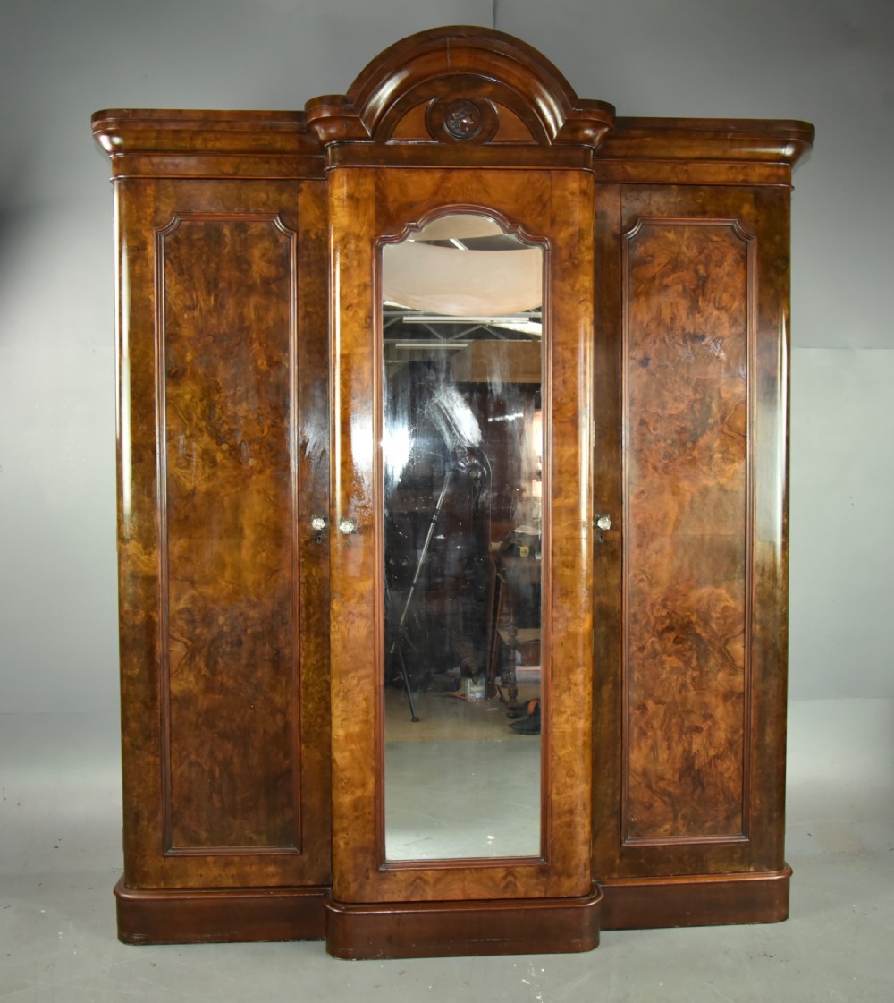 victorian burr walnut triple wardrobe compactom