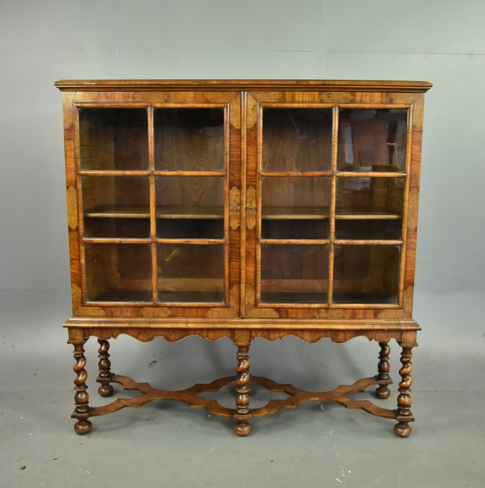 Queen Anne style walnut inlaid cabinet by Gill and Reigate London 