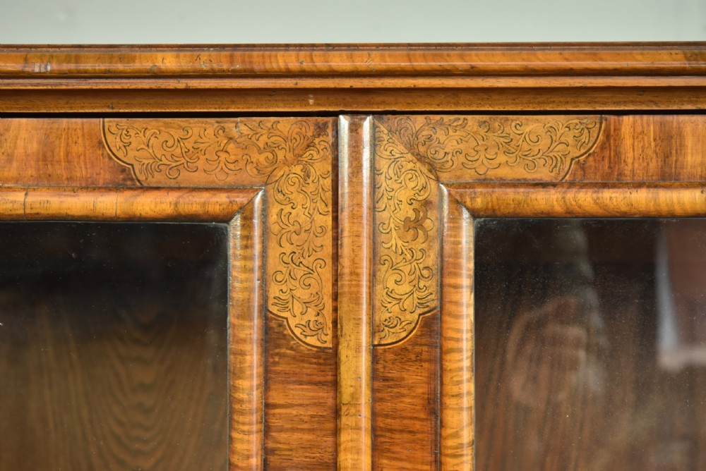 Queen Anne style walnut inlaid cabinet by Gill and Reigate London  View II