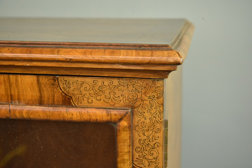 Queen Anne style walnut inlaid cabinet by Gill and Reigate London  View VI