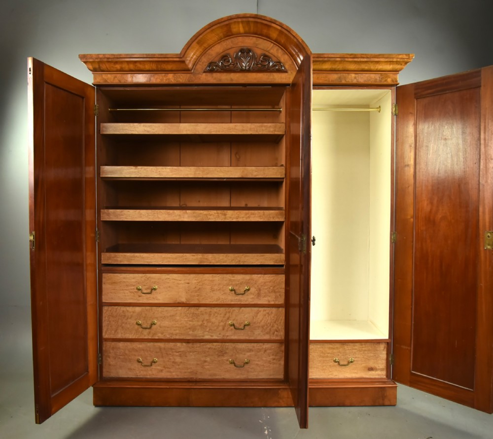 Victorian burr walnut triple wardrobe compactom  View III
