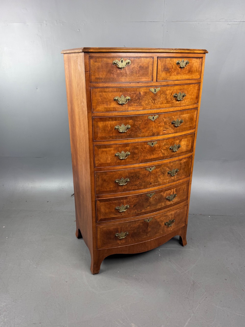 Walnut Bowfront chest of drawers  View III