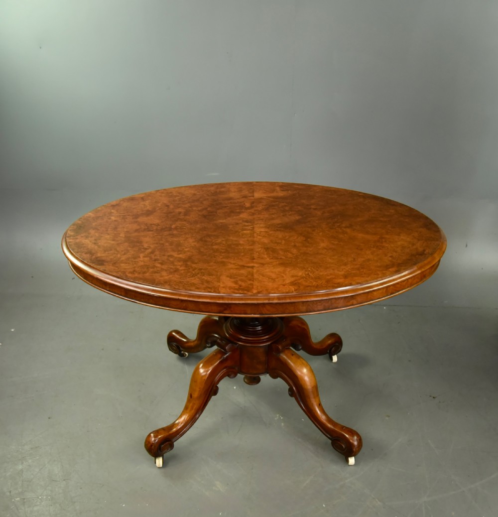 Victorian oval burr walnut breakfast table  View II