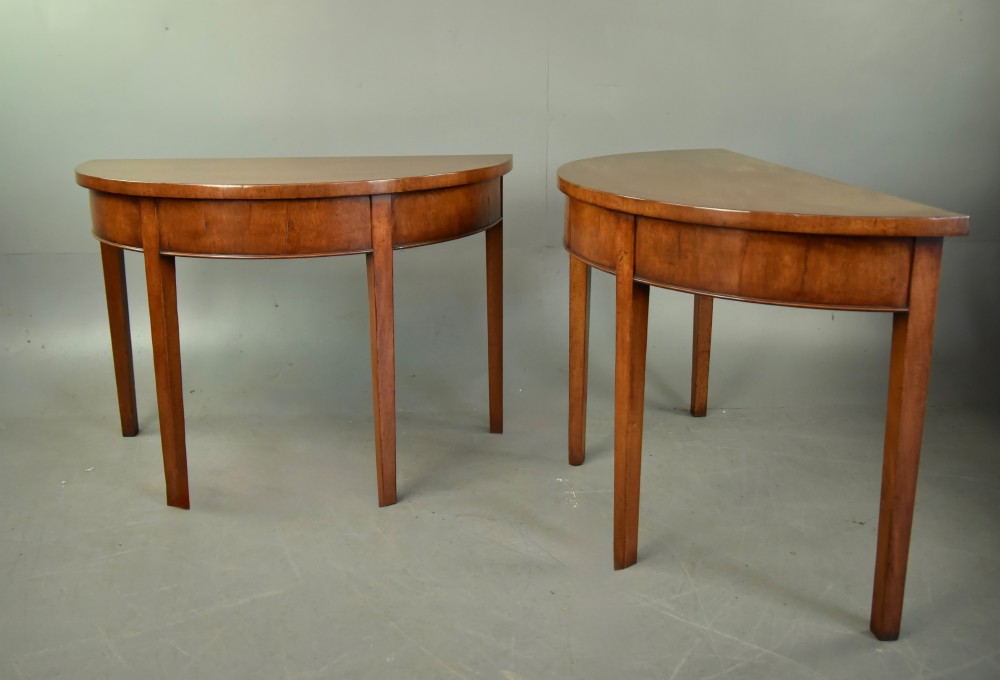 pair of Georgian mahogany demi lune console tables View V