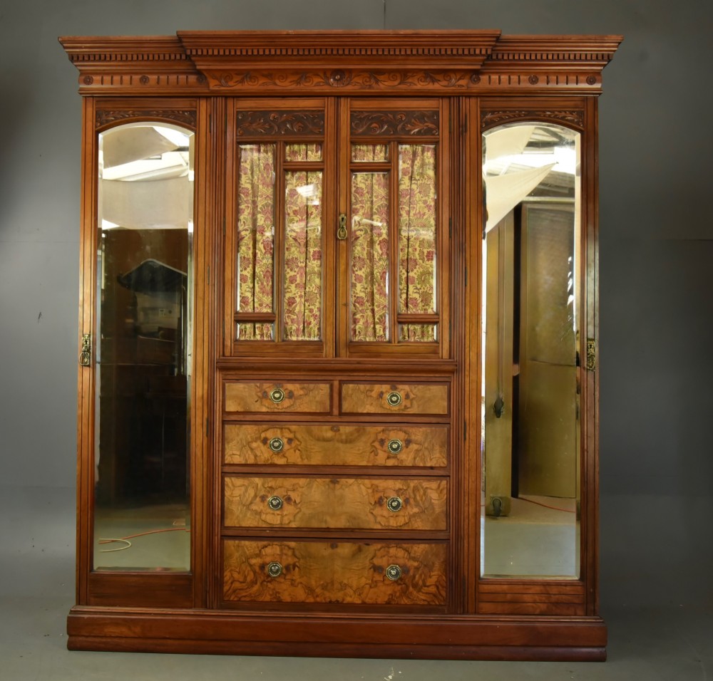 Victorian walnut triple breakfront  wardrobe
