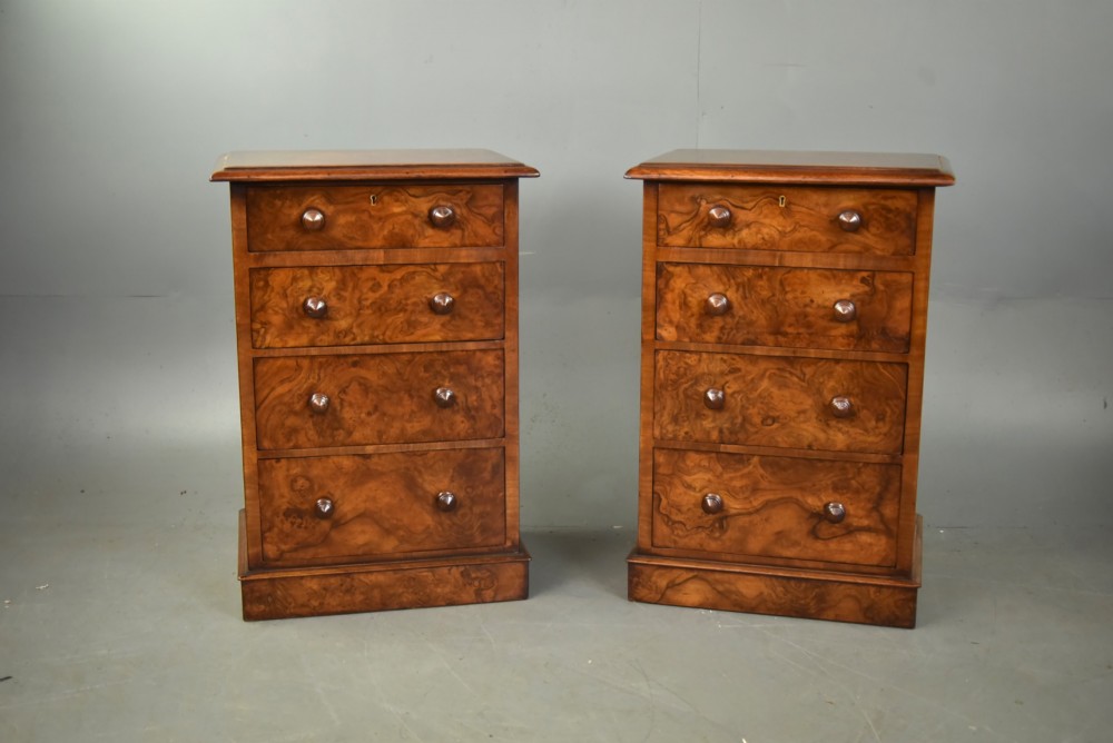 Pair of Victorian walnut bedside chests of drawers