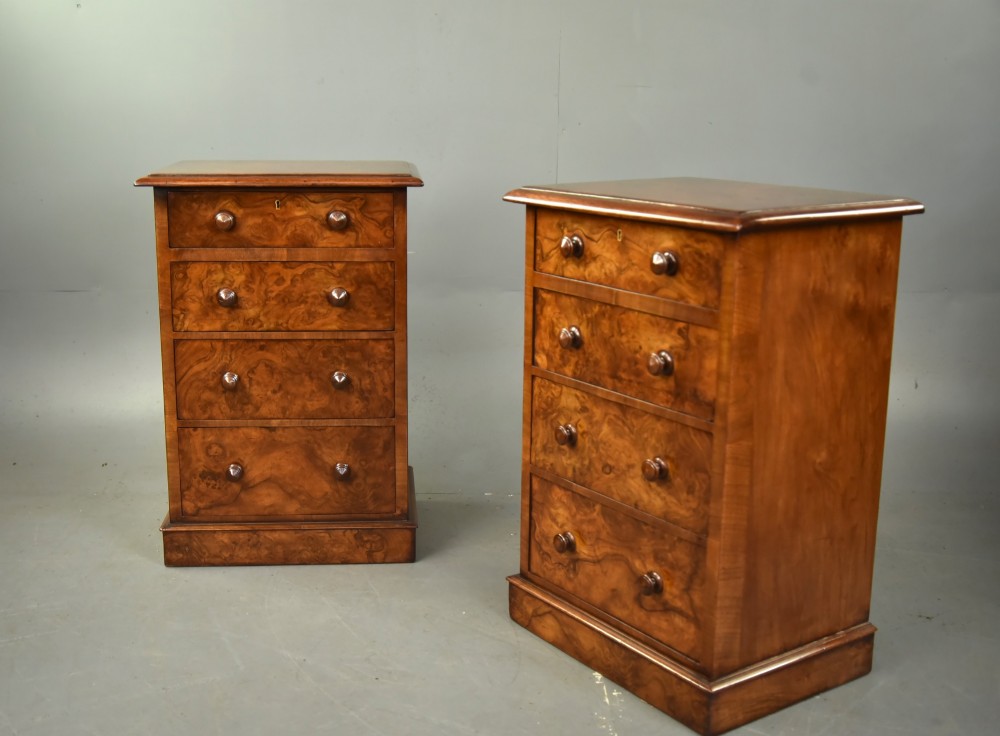 Pair of Victorian walnut bedside chests of drawers View II