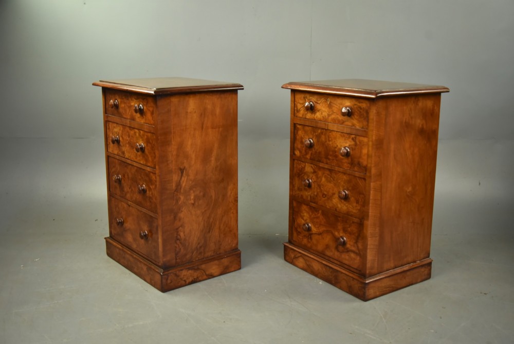 Pair of Victorian walnut bedside chests of drawers View III