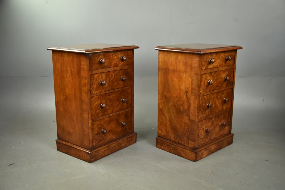 Pair of Victorian walnut bedside chests of drawers View IV