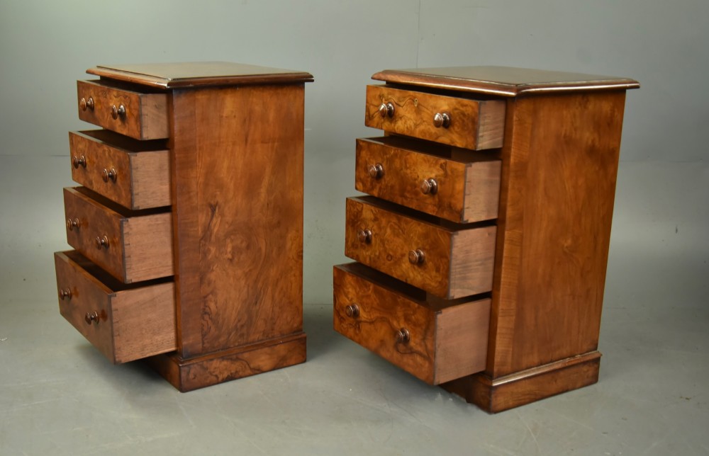 Pair of Victorian walnut bedside chests of drawers View VII