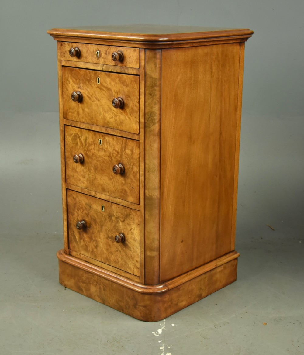 Pair of Victorian burr walnut bedside chests of drawers View VI