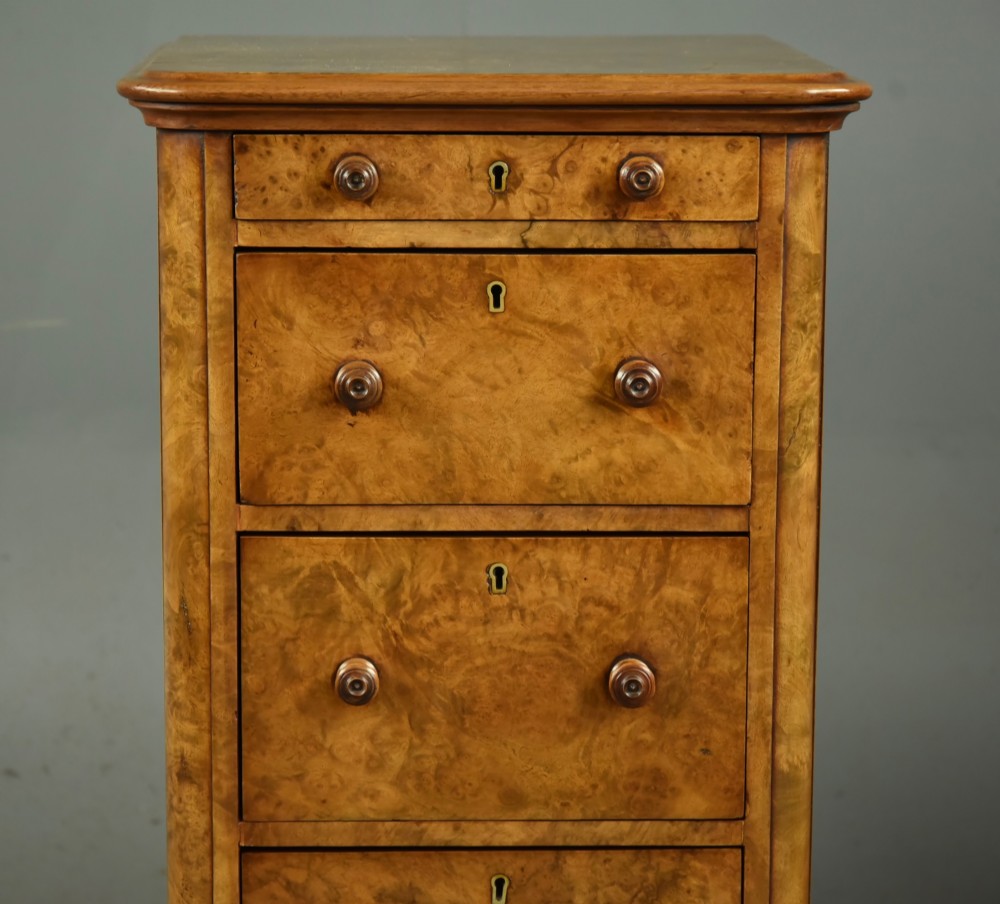 Pair of Victorian burr walnut bedside chests of drawers View VII