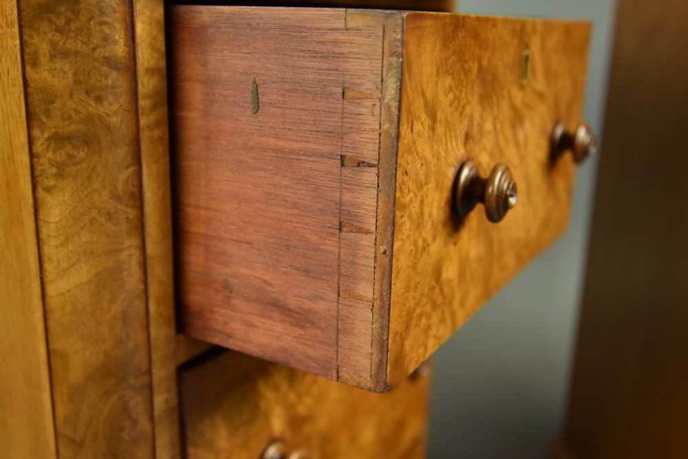 Pair of Victorian burr walnut bedside chests of drawers View X