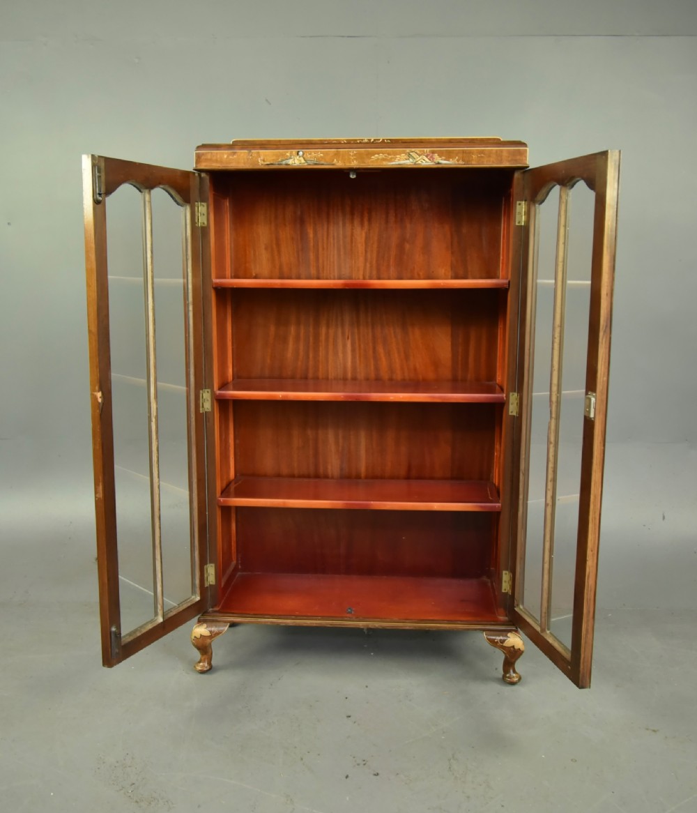 Walnut Chinoiserie glazed bookcase cabinet View IV
